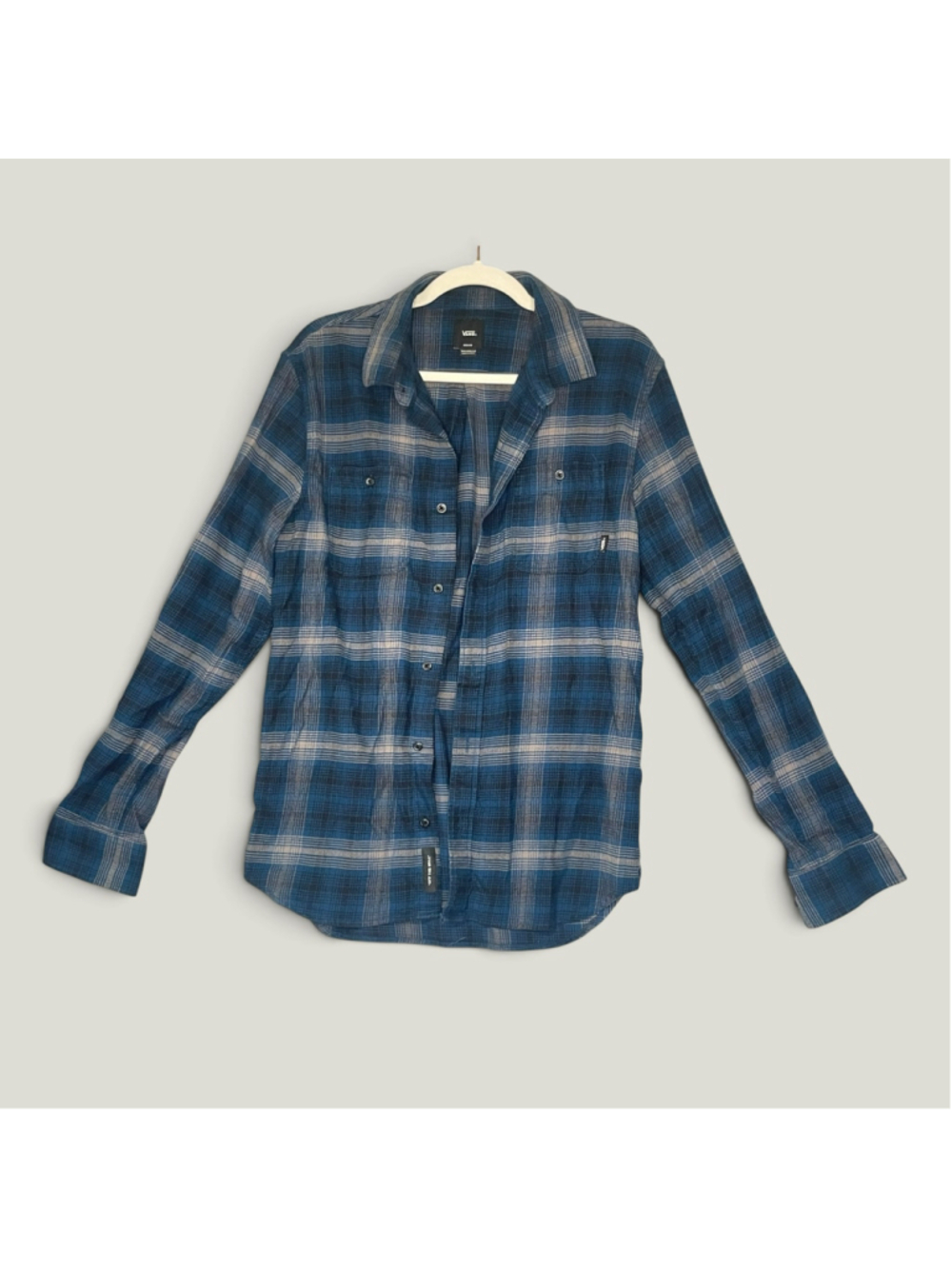 Vans Off The Wall Blue Plaid Flannel Shirt Medium Tailored Fit